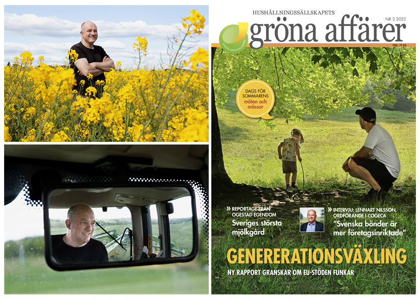 En bild på tidningen Gröna Affärer och två bilder på Lennart Nilsson ordförande Cogeca