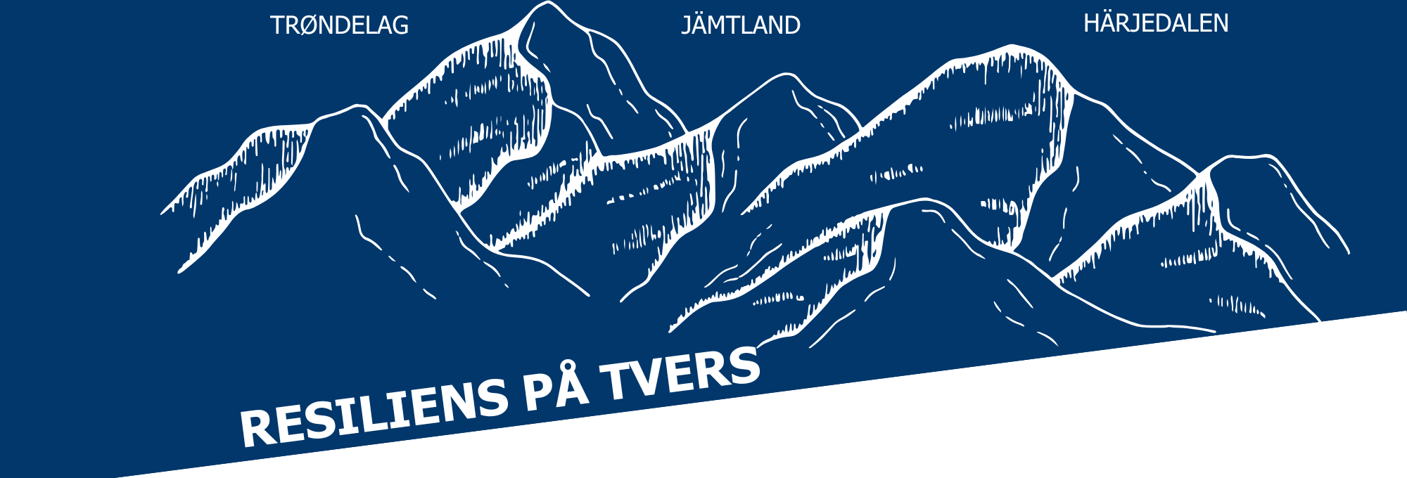 Resiliens på tvers logotyp blå och vit med fjäll