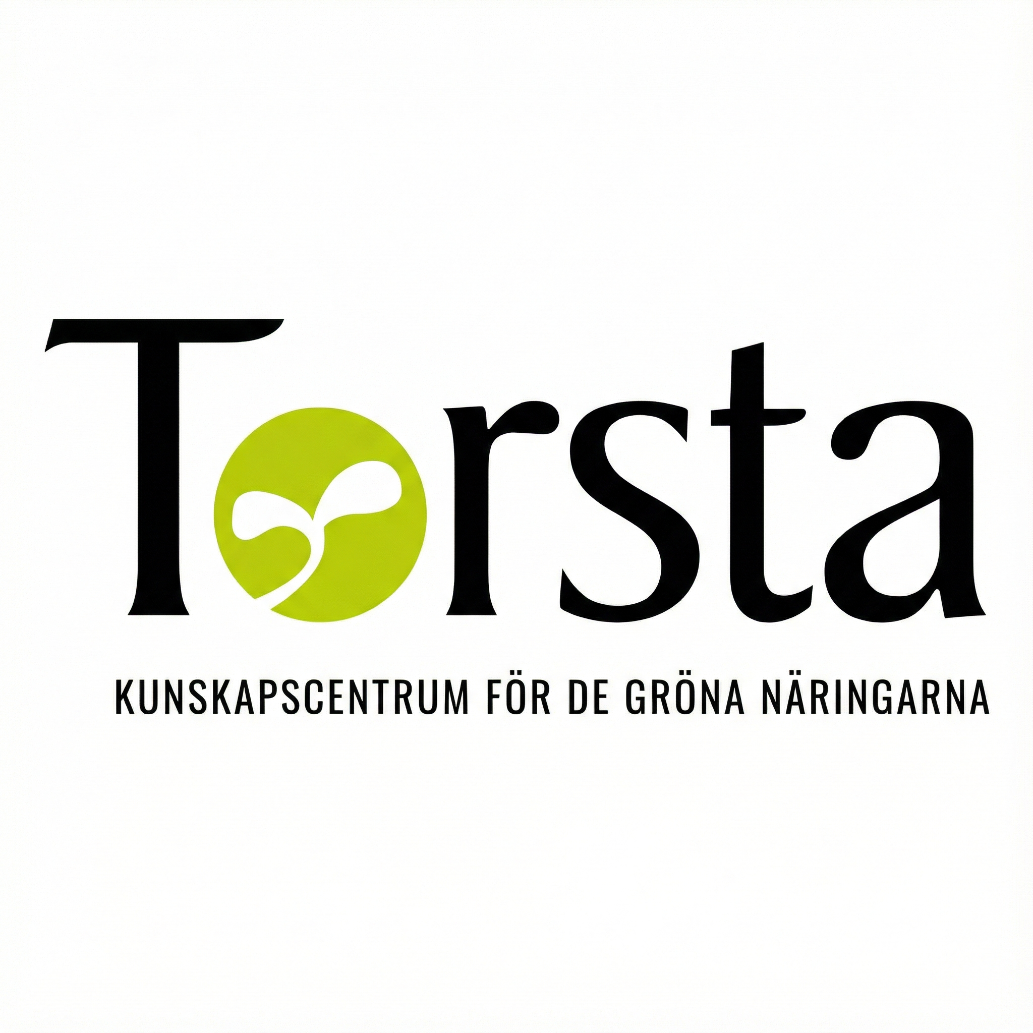 Logotypen för Torsta visas mot vit bakgrund; bokstaven O är en grön cirkel med ett stiliserat blad. Under står texten: “KUNSKAPSCENTRUM FÖR DE GRÖNA NÄRINGARNA”.