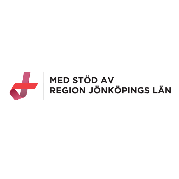 Region Jönköpings läns logotyp visas bredvid en lodrät linje och texten “MED STÖD AV REGION JÖNKÖPINGS LÄN”, vilket markerar att projektet eller innehållet finansieras eller stöds av regionen.