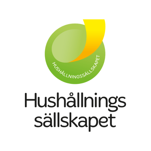 Grön och gul logotyp för Hushållningssällskapet, formad som ett stiliserat blad i en cirkel med texten “HUSHÅLLNINGSSÄLLSKAPET”. Under symbolen står med stora bokstäver “Hushållnings sällskapet” mot svart bakgrund.