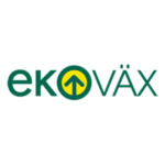 Logotypen “ekoväx” visas mot svart bakgrund, med grön text och bokstaven “o” som en gul cirkel med en grön uppåtpil, vilket signalerar ekologisk tillväxt och framåtrörelse.