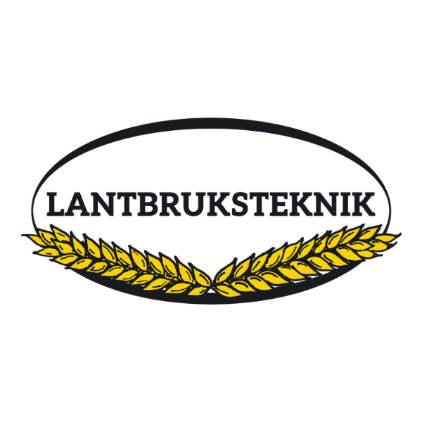 Black emblem displays the word “LANTBRUKSTEKNIK” centered inside a dark oval, with a stylized golden wheat wreath curving along the bottom, suggesting an agriculture or farming-technology brand identity.