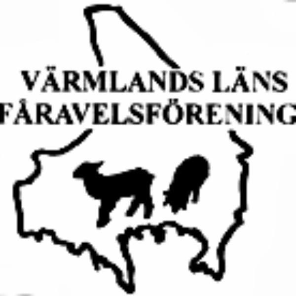 Karta över Värmlands län med en siluett av en ko i mitten. Ovanför står texten ”VÄRMLANDS LÄNS FÅRAVELS­FÖRENING”, som anger att logotypen representerar en regional förening för fåravel.
