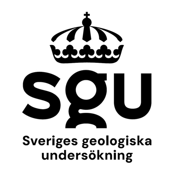 SGU-logotyp med kunglig krona ovanför stora bokstäverna ”SGU”. Under står texten ”Sveriges geologiska undersökning” i svart på vit bakgrund, i en tydlig, centralt placerad layout.